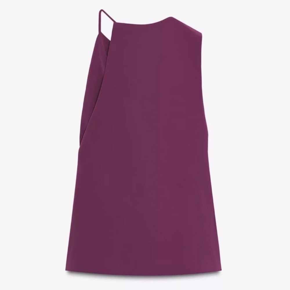ZARA NWT Plum crepe asymmetrical top - Elegant Purple Sleeveless Top - Picture 4 of 5
